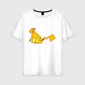 Женская футболка хлопок Oversize с принтом Пикачу , 100% хлопок | свободный крой, круглый ворот, спущенный рукав, длина до линии бедер
 | аниме | капибара | пикачу | покемон | покемоны