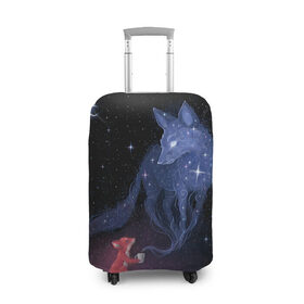 Чехол для чемодана 3D с принтом Лиса и ее дух , 86% полиэфир, 14% спандекс | двустороннее нанесение принта, прорези для ручек и колес | fox | moon | stars | дух | звезды | лес | леса | лиса | лиса и лес | лисичка | лисичка в лесу | лисички в космосе | лисы | луна | небо | ночное небо | с лисами | темнота