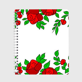 Тетрадь с принтом Scarlet Roses , 100% бумага | 48 листов, плотность листов — 60 г/м2, плотность картонной обложки — 250 г/м2. Листы скреплены сбоку удобной пружинной спиралью. Уголки страниц и обложки скругленные. Цвет линий — светло-серый
 | fashion flowers | fashion girl | love | букет | бутоны | жена | красные цветы | лепестки | летние | лето | листья | лучшая | люблю | мама | подарок | природа | растения | розочка | розы | сюрприз | узор | цветок | цветочки