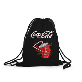 Рюкзак-мешок 3D с принтом Coca Cola , 100% полиэстер | плотность ткани — 200 г/м2, размер — 35 х 45 см; лямки — толстые шнурки, застежка на шнуровке, без карманов и подкладки | Тематика изображения на принте: coca cola | газировка | кола | лето | лимонад | свежесть | стакан