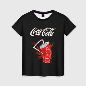 Женская футболка 3D с принтом Coca Cola , 100% полиэфир ( синтетическое хлопкоподобное полотно) | прямой крой, круглый вырез горловины, длина до линии бедер | coca cola | газировка | кола | лето | лимонад | свежесть | стакан