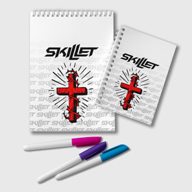 Блокнот с принтом SKILLET , 100% бумага | 48 листов, плотность листов — 60 г/м2, плотность картонной обложки — 250 г/м2. Листы скреплены удобной пружинной спиралью. Цвет линий — светло-серый
 | Тематика изображения на принте: skillet | skillet 2020 | skillet hero | skillet monster | skillet rose | группа skillet | скелет