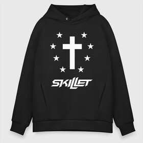 Мужское худи Oversize хлопок с принтом SKILLET , френч-терри — 70% хлопок, 30% полиэстер. Мягкий теплый начес внутри —100% хлопок | боковые карманы, эластичные манжеты и нижняя кромка, капюшон на магнитной кнопке | skillet | skillet 2020 | skillet hero | skillet monster | skillet rose | группа skillet | скелет