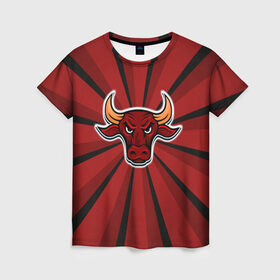 Женская футболка 3D с принтом Красный бык , 100% полиэфир ( синтетическое хлопкоподобное полотно) | прямой крой, круглый вырез горловины, длина до линии бедер | буйвол | бык | год быка | голова быка | злой бык | рога | рогатое животное