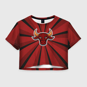 Женская футболка Crop-top 3D с принтом Красный бык , 100% полиэстер | круглая горловина, длина футболки до линии талии, рукава с отворотами | буйвол | бык | год быка | голова быка | злой бык | рога | рогатое животное