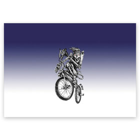 Поздравительная открытка с принтом BMX , 100% бумага | плотность бумаги 280 г/м2, матовая, на обратной стороне линовка и место для марки
 | bike | bmx | bones | eyes | jaw | skeleton | skull | sport | велосипед | кости | пасть | скелет | спорт | череп