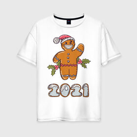 Женская футболка хлопок Oversize с принтом Новый 2021 Год , 100% хлопок | свободный крой, круглый ворот, спущенный рукав, длина до линии бедер
 | 