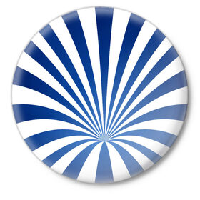 Значок с принтом Оптическая иллюзия ,  металл | круглая форма, металлическая застежка в виде булавки | Тематика изображения на принте: глубина | иллюзия | линии | оптическая иллюзия | полосы | синие линии | синие полосы | синий