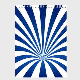 Скетчбук с принтом Оптическая иллюзия , 100% бумага
 | 48 листов, плотность листов — 100 г/м2, плотность картонной обложки — 250 г/м2. Листы скреплены сверху удобной пружинной спиралью | глубина | иллюзия | линии | оптическая иллюзия | полосы | синие линии | синие полосы | синий