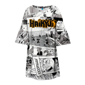 Детское платье 3D с принтом Haikyu , 100% полиэстер | прямой силуэт, чуть расширенный к низу. Круглая горловина, на рукавах — воланы | Тематика изображения на принте: haikyu | аниме | волейбол | манга | спортивная | фурудатэ | харуити