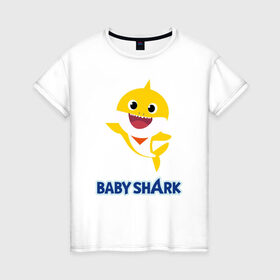 Женская футболка хлопок с принтом Baby Shark Рисунок на спине , 100% хлопок | прямой крой, круглый вырез горловины, длина до линии бедер, слегка спущенное плечо | 