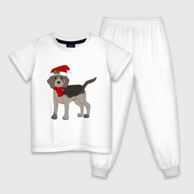 Детская пижама хлопок с принтом Новогодний Бигль , 100% хлопок |  брюки и футболка прямого кроя, без карманов, на брюках мягкая резинка на поясе и по низу штанин
 | 2021 | бигль | зима | зимняя собака | милый | нарядная собака | новогодний щенок | новый год | подарок | собака | собака в шапке | шарф | щенок | щенок с шарфом