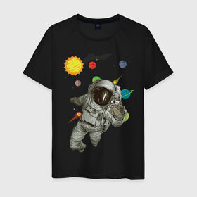 Мужская футболка хлопок с принтом Астронавт , 100% хлопок | прямой крой, круглый вырез горловины, длина до линии бедер, слегка спущенное плечо. | sun | астронавт | галактика | космос | планеты