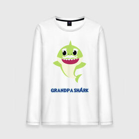 Мужской лонгслив хлопок с принтом Baby Shark Grandpa , 100% хлопок |  | Тематика изображения на принте: 