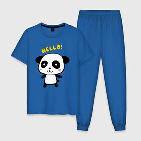 Мужская пижама хлопок с принтом Милая пандочка , 100% хлопок | брюки и футболка прямого кроя, без карманов, на брюках мягкая резинка на поясе и по низу штанин
 | Тематика изображения на принте: маленькая панда | маленькая пандочка | милашка | милая панда | милая пандочка | панда | панда hello | панда милашка | пандочка | пандочка hello | пандочка милашка