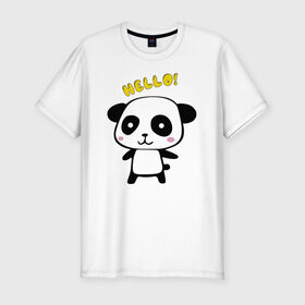 Мужская футболка хлопок Slim с принтом Милая пандочка , 92% хлопок, 8% лайкра | приталенный силуэт, круглый вырез ворота, длина до линии бедра, короткий рукав | маленькая панда | маленькая пандочка | милашка | милая панда | милая пандочка | панда | панда hello | панда милашка | пандочка | пандочка hello | пандочка милашка