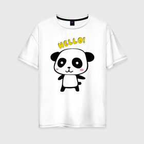 Женская футболка хлопок Oversize с принтом Милая пандочка , 100% хлопок | свободный крой, круглый ворот, спущенный рукав, длина до линии бедер
 | маленькая панда | маленькая пандочка | милашка | милая панда | милая пандочка | панда | панда hello | панда милашка | пандочка | пандочка hello | пандочка милашка