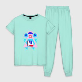Женская пижама хлопок с принтом Ангельский монстрик вар2 , 100% хлопок | брюки и футболка прямого кроя, без карманов, на брюках мягкая резинка на поясе и по низу штанин | abstract | angel | character | geometric | monster