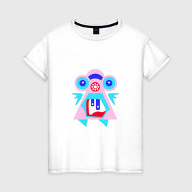 Женская футболка хлопок с принтом Ангельский монстрик вар2 , 100% хлопок | прямой крой, круглый вырез горловины, длина до линии бедер, слегка спущенное плечо | Тематика изображения на принте: abstract | angel | character | geometric | monster