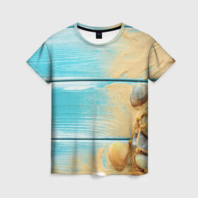 Женская футболка 3D с принтом ПИРС , 100% полиэфир ( синтетическое хлопкоподобное полотно) | прямой крой, круглый вырез горловины, длина до линии бедер | доски | лето | море | песок | пирс | пляж | ракушки