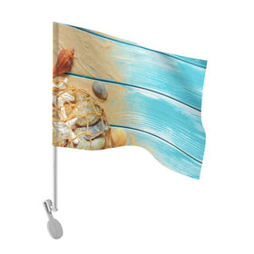 Флаг для автомобиля с принтом ПИРС 2 , 100% полиэстер | Размер: 30*21 см | дерево | лето | море | песок | пирс | пляж | ракушки