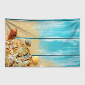 Флаг-баннер с принтом ПИРС 2 , 100% полиэстер | размер 67 х 109 см, плотность ткани — 95 г/м2; по краям флага есть четыре люверса для крепления | дерево | лето | море | песок | пирс | пляж | ракушки