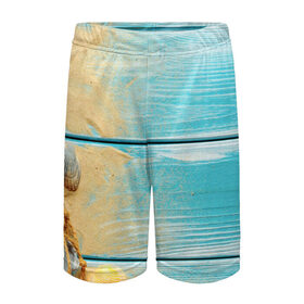 Детские спортивные шорты 3D с принтом ПИРС 2 ,  100% полиэстер
 | пояс оформлен широкой мягкой резинкой, ткань тянется
 | Тематика изображения на принте: дерево | лето | море | песок | пирс | пляж | ракушки
