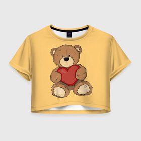 Женская футболка Crop-top 3D с принтом Мишка Тедди , 100% полиэстер | круглая горловина, длина футболки до линии талии, рукава с отворотами | игрушка | игрушки | медведь | миша | мишкатедди | мягкаяигрушка | тедди
