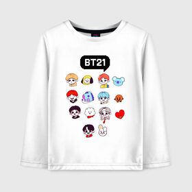 Детский лонгслив хлопок с принтом BTS / BT21 , 100% хлопок | круглый вырез горловины, полуприлегающий силуэт, длина до линии бедер | bangtan sonyeondan | bts | bts love. | kpop | битиэс | бтс | кпоп | фанфик бтс | чон чонгук