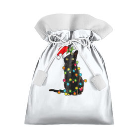 Подарочный 3D мешок с принтом Новогодний кот , 100% полиэстер | Размер: 29*39 см | 2021 | белка | гирлянда | год быка | дед мороз | елка | енот | кот | котик | лиса | маска | неон | новогодний кот | новогодняя | новый год | олень | праздник | радуга | рождество | с новым годом | санта