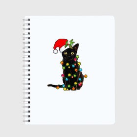Тетрадь с принтом Новогодний кот , 100% бумага | 48 листов, плотность листов — 60 г/м2, плотность картонной обложки — 250 г/м2. Листы скреплены сбоку удобной пружинной спиралью. Уголки страниц и обложки скругленные. Цвет линий — светло-серый
 | Тематика изображения на принте: 2021 | белка | гирлянда | год быка | дед мороз | елка | енот | кот | котик | лиса | маска | неон | новогодний кот | новогодняя | новый год | олень | праздник | радуга | рождество | с новым годом | санта