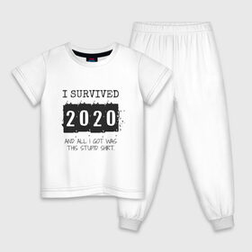 Детская пижама хлопок с принтом 2020 - я выжил , 100% хлопок |  брюки и футболка прямого кроя, без карманов, на брюках мягкая резинка на поясе и по низу штанин
 | Тематика изображения на принте: 2020 | 2021 | coronavirus | covid | covid 19 | covid19 | new year | вирус | год | грипп | дед мороз | заражение | зима | карантин | клаус | корона | коронавирус | маска | новый год | пандемия | праздник | самоизоляция | санта
