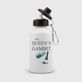 Бутылка спортивная с принтом the queens gambit , металл | емкость — 500 мл, в комплекте две пластиковые крышки и карабин для крепления | the queens gambit | нетфликс | сериал | ход королевы