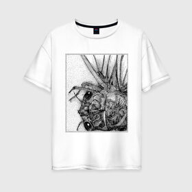 Женская футболка хлопок Oversize с принтом Цокотуха , 100% хлопок | свободный крой, круглый ворот, спущенный рукав, длина до линии бедер
 | глаза | крылья | муха | насекомое | цокотуха