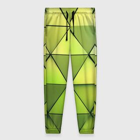 Женские брюки 3D с принтом Зелёные треугольники , полиэстер 100% | прямой крой, два кармана без застежек по бокам, с мягкой трикотажной резинкой на поясе и по низу штанин. В поясе для дополнительного комфорта — широкие завязки | геометрия | зелёный | текстура | треугольники | фигуры
