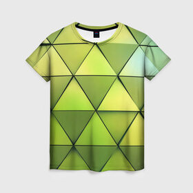 Женская футболка 3D с принтом Зелёные треугольники , 100% полиэфир ( синтетическое хлопкоподобное полотно) | прямой крой, круглый вырез горловины, длина до линии бедер | геометрия | зелёный | текстура | треугольники | фигуры