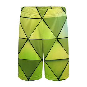 Детские спортивные шорты 3D с принтом Зелёные треугольники ,  100% полиэстер
 | пояс оформлен широкой мягкой резинкой, ткань тянется
 | геометрия | зелёный | текстура | треугольники | фигуры