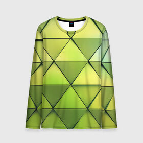 Мужской лонгслив 3D с принтом Зелёные треугольники , 100% полиэстер | длинные рукава, круглый вырез горловины, полуприлегающий силуэт | Тематика изображения на принте: геометрия | зелёный | текстура | треугольники | фигуры