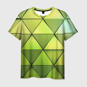 Мужская футболка 3D с принтом Зелёные треугольники , 100% полиэфир | прямой крой, круглый вырез горловины, длина до линии бедер | Тематика изображения на принте: геометрия | зелёный | текстура | треугольники | фигуры