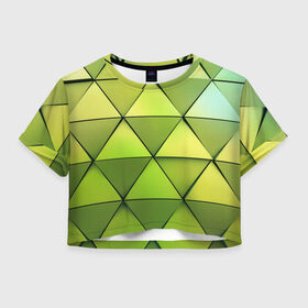 Женская футболка Crop-top 3D с принтом Зелёные треугольники , 100% полиэстер | круглая горловина, длина футболки до линии талии, рукава с отворотами | Тематика изображения на принте: геометрия | зелёный | текстура | треугольники | фигуры
