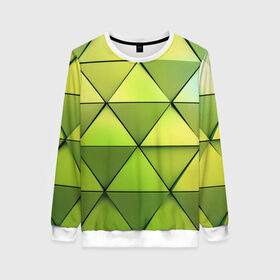 Женский свитшот 3D с принтом Зелёные треугольники , 100% полиэстер с мягким внутренним слоем | круглый вырез горловины, мягкая резинка на манжетах и поясе, свободная посадка по фигуре | геометрия | зелёный | текстура | треугольники | фигуры