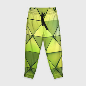Детские брюки 3D с принтом Зелёные треугольники , 100% полиэстер | манжеты по низу, эластичный пояс регулируется шнурком, по бокам два кармана без застежек, внутренняя часть кармана из мелкой сетки | геометрия | зелёный | текстура | треугольники | фигуры