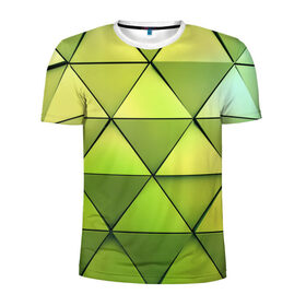 Мужская футболка 3D спортивная с принтом Зелёные треугольники , 100% полиэстер с улучшенными характеристиками | приталенный силуэт, круглая горловина, широкие плечи, сужается к линии бедра | геометрия | зелёный | текстура | треугольники | фигуры