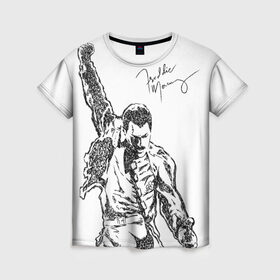 Женская футболка 3D с принтом Freddie Mercury , 100% полиэфир ( синтетическое хлопкоподобное полотно) | прямой крой, круглый вырез горловины, длина до линии бедер | freddie mercury | queen | автограф | квин | фредди меркьюри