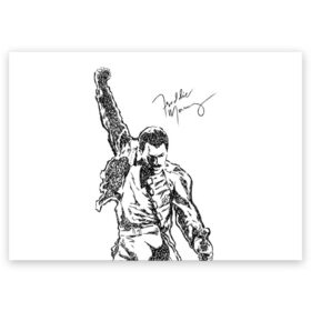 Поздравительная открытка с принтом Freddie Mercury , 100% бумага | плотность бумаги 280 г/м2, матовая, на обратной стороне линовка и место для марки
 | freddie mercury | queen | автограф | квин | фредди меркьюри