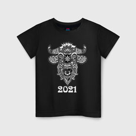 Детская футболка хлопок с принтом Год быка 2021 , 100% хлопок | круглый вырез горловины, полуприлегающий силуэт, длина до линии бедер | Тематика изображения на принте: 