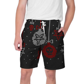 Мужские шорты 3D с принтом Новый год сатаны ,  полиэстер 100% | прямой крой, два кармана без застежек по бокам. Мягкая трикотажная резинка на поясе, внутри которой широкие завязки. Длина чуть выше колен | Тематика изображения на принте: 