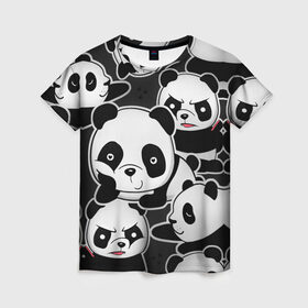 Женская футболка 3D с принтом Смешные панды , 100% полиэфир ( синтетическое хлопкоподобное полотно) | прямой крой, круглый вырез горловины, длина до линии бедер | животные | медведи | мишки | мультяшки | смешные панды