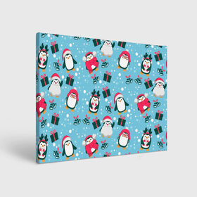 Холст прямоугольный с принтом Новогодние Пингвины , 100% ПВХ |  | 2021 | белка | гирлянда | год быка | дед мороз | детская | дочка | елка | енот | кот | котик | лиса | маска | милая | неон | новогодняя | новый год | олень | паттерн | пингвин | подарок | праздник | радуга