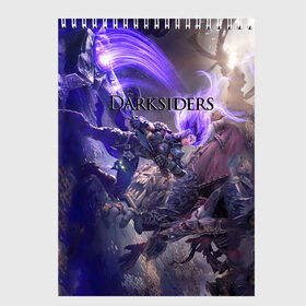 Скетчбук с принтом Darksiders , 100% бумага
 | 48 листов, плотность листов — 100 г/м2, плотность картонной обложки — 250 г/м2. Листы скреплены сверху удобной пружинной спиралью | darksiders 2 | апокалипсиса | всадника | игра | слешер